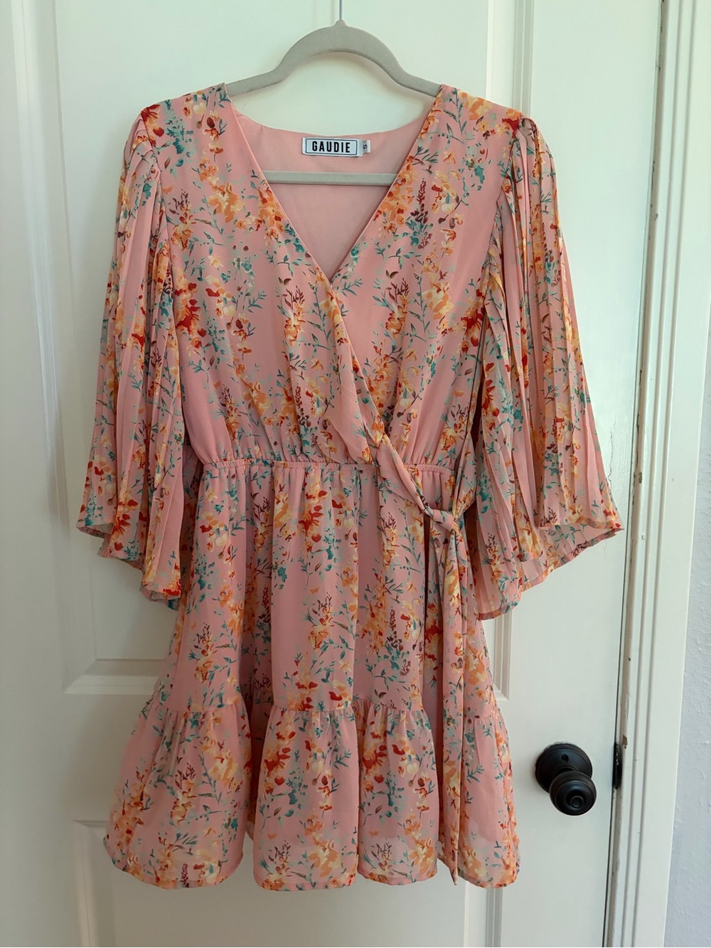 Pink Floral Mini Dress with Tie Front